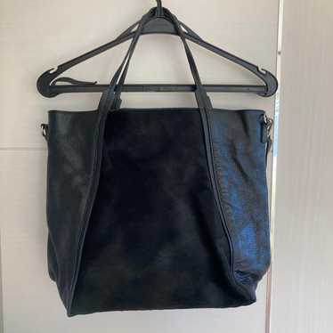 GENUINE LEATHER Black Leather Tote Bag