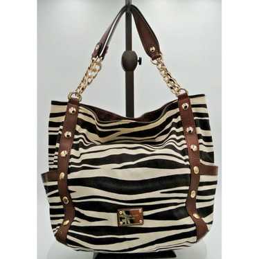 Michael Kors Zebra Print Canvas Leather Trim Tote… - image 1