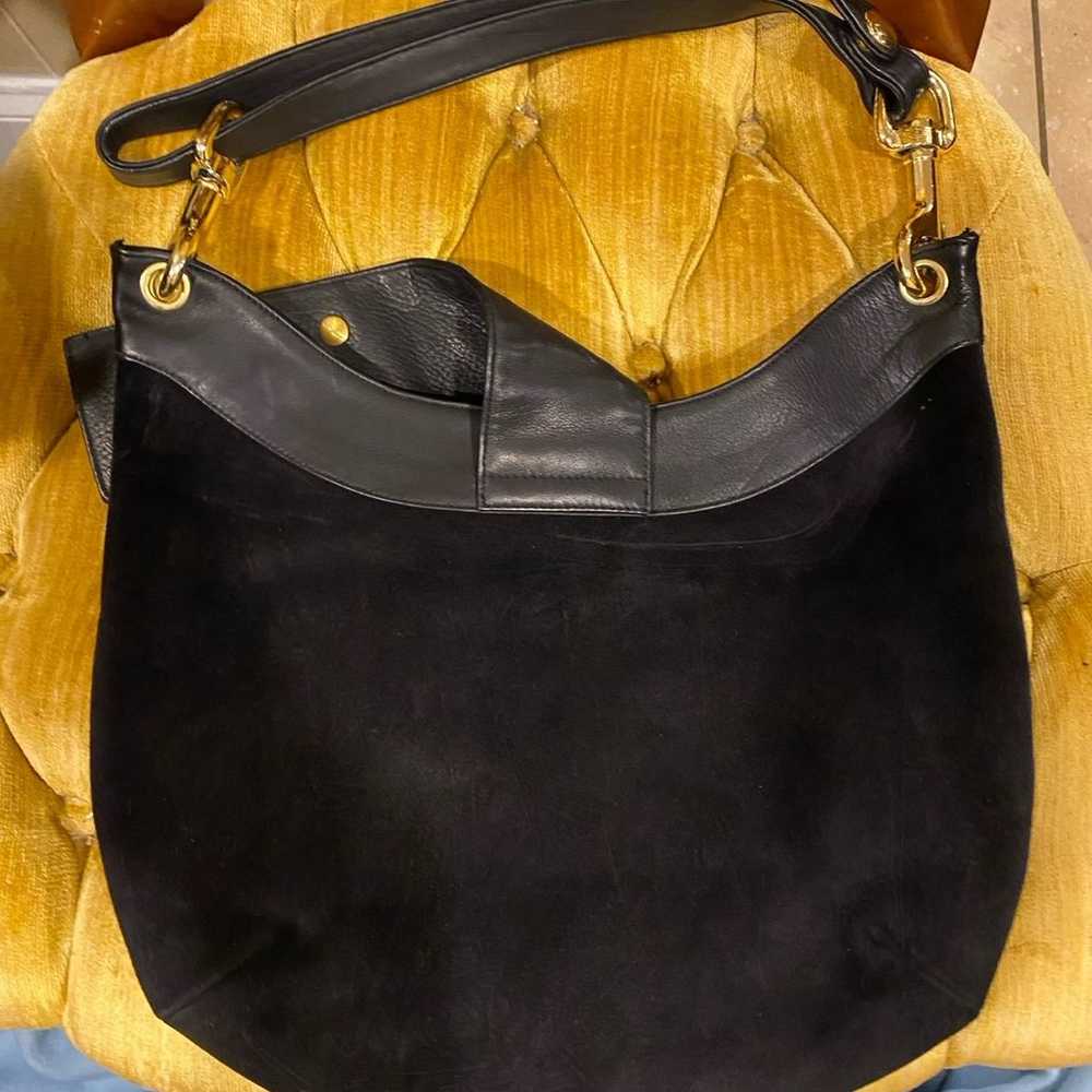 1980s Susan Gail Black Leather Shoulder Bag with … - image 2