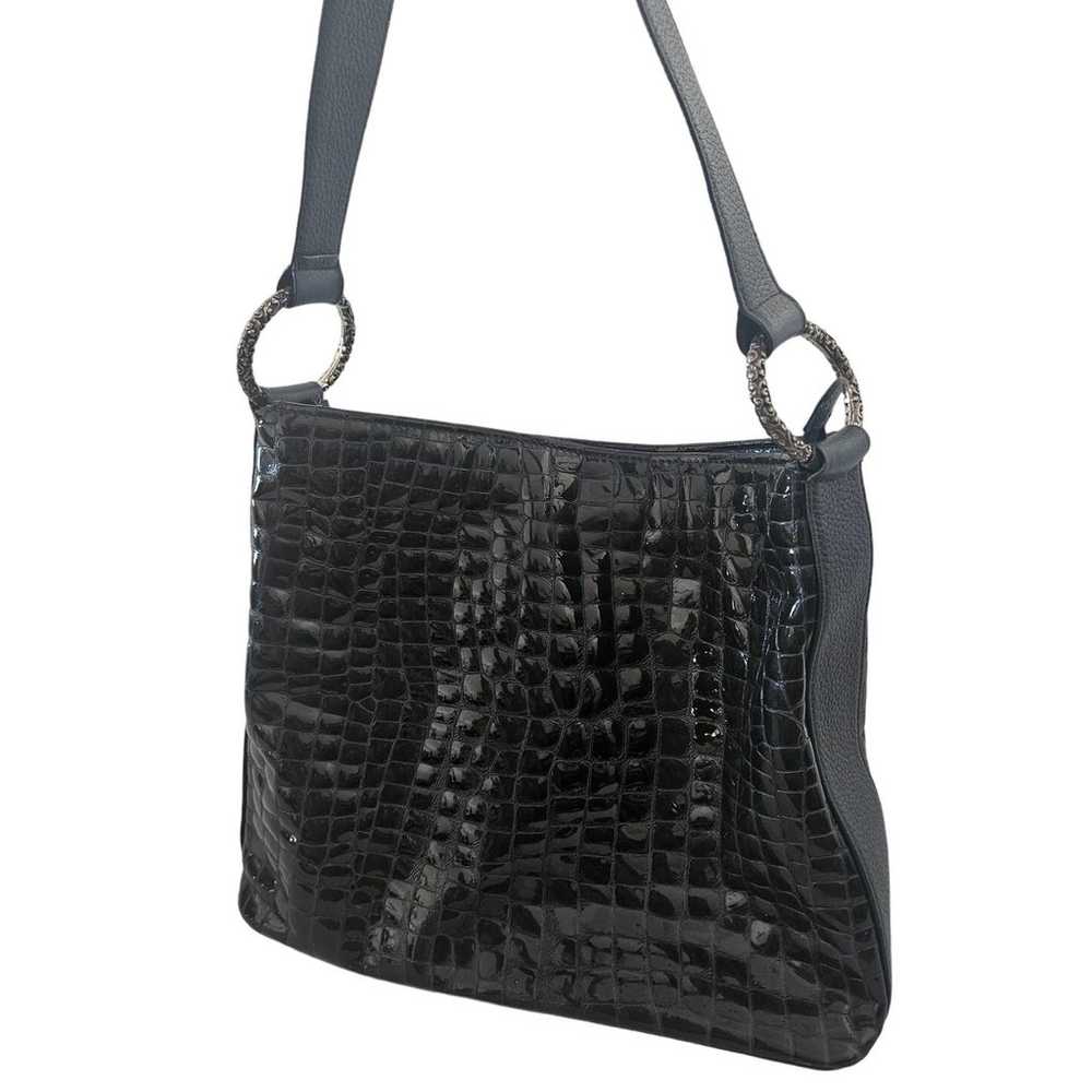 Brighton Cher Shoulder Bag Black Patent Croco Pur… - image 1