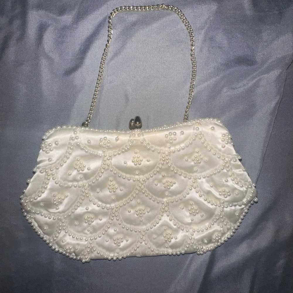 Vintage Ivory Beaded Sequin Purse - image 3