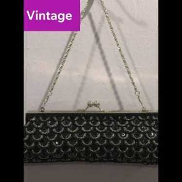 BIJOUX TERNER Black Beaded and Sequined Clutch