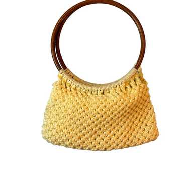 Vintage 70's Boho Macrame Wooden Handle Purse