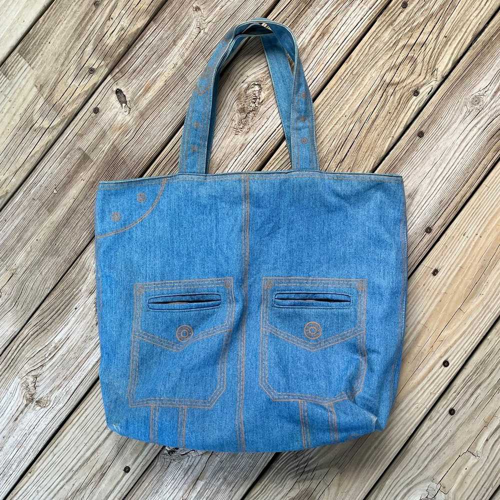 Gap Vintage Tote Bag Blue Denim Jeans Pattern One… - image 1