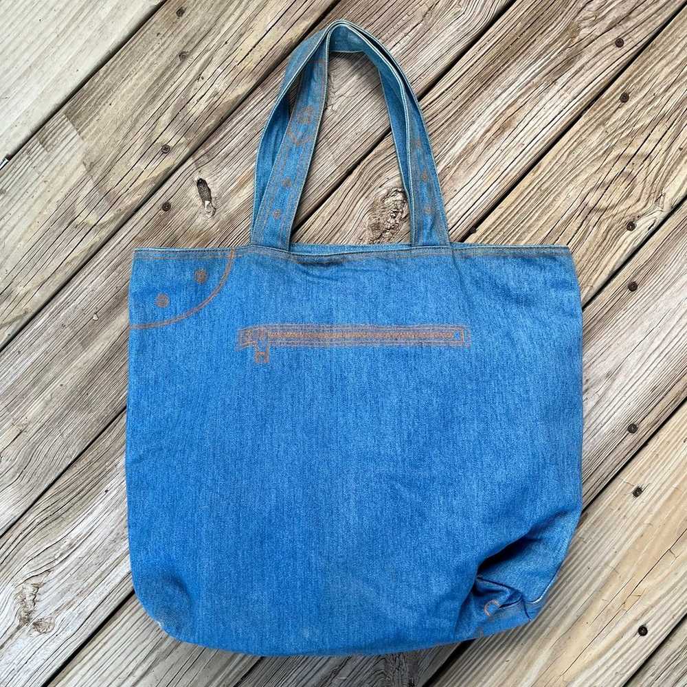 Gap Vintage Tote Bag Blue Denim Jeans Pattern One… - image 2