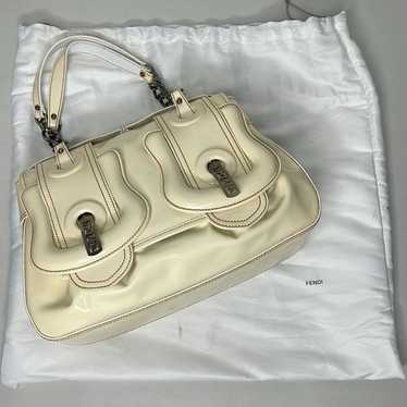 Vintage Fendi Beige Patent Leather Chain B Shoulde