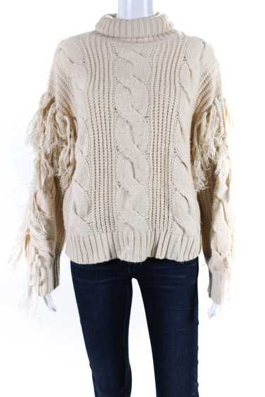 TOBI Womens Pullover Cable Knit Fringe Turtleneck 