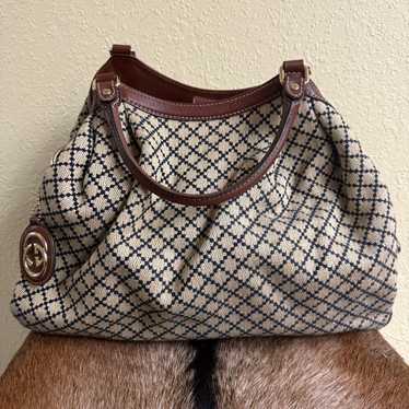 Auth GUCCI Diamante Sukey Shoulder Tote Bag Canvas