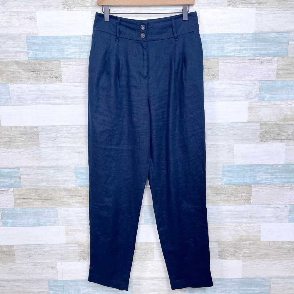 Boden Boden Pleated Linen Trouser Pants Navy High… - image 1