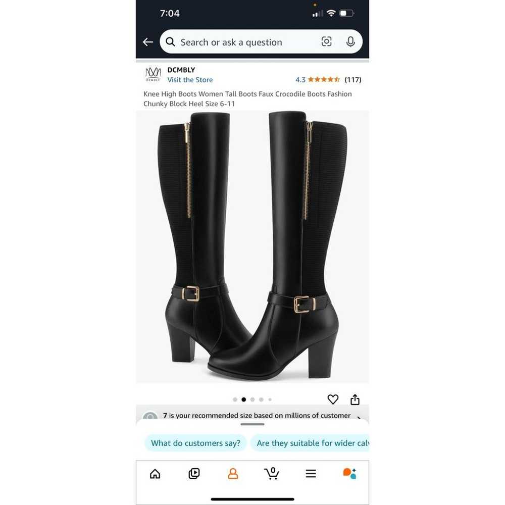 NWOT Black Knee-High Boots Elastic Panel Gold Zip… - image 5