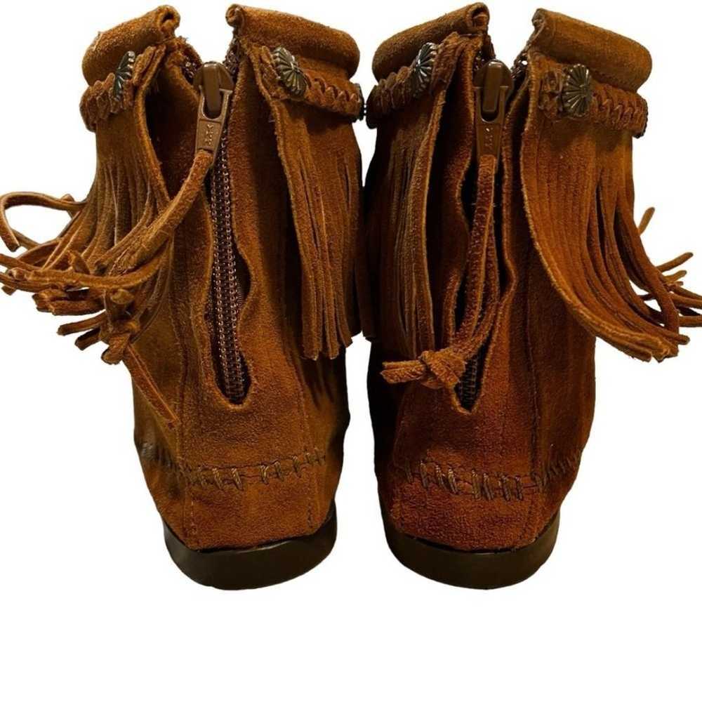 Minnetonka Fringe Boot Back Zip Entry Brown Rust … - image 3