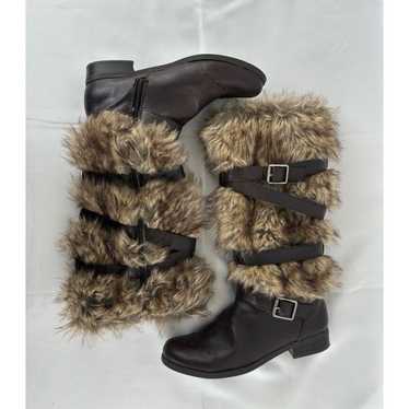 Y2K Brown Faux Fur Faux Leather Boots