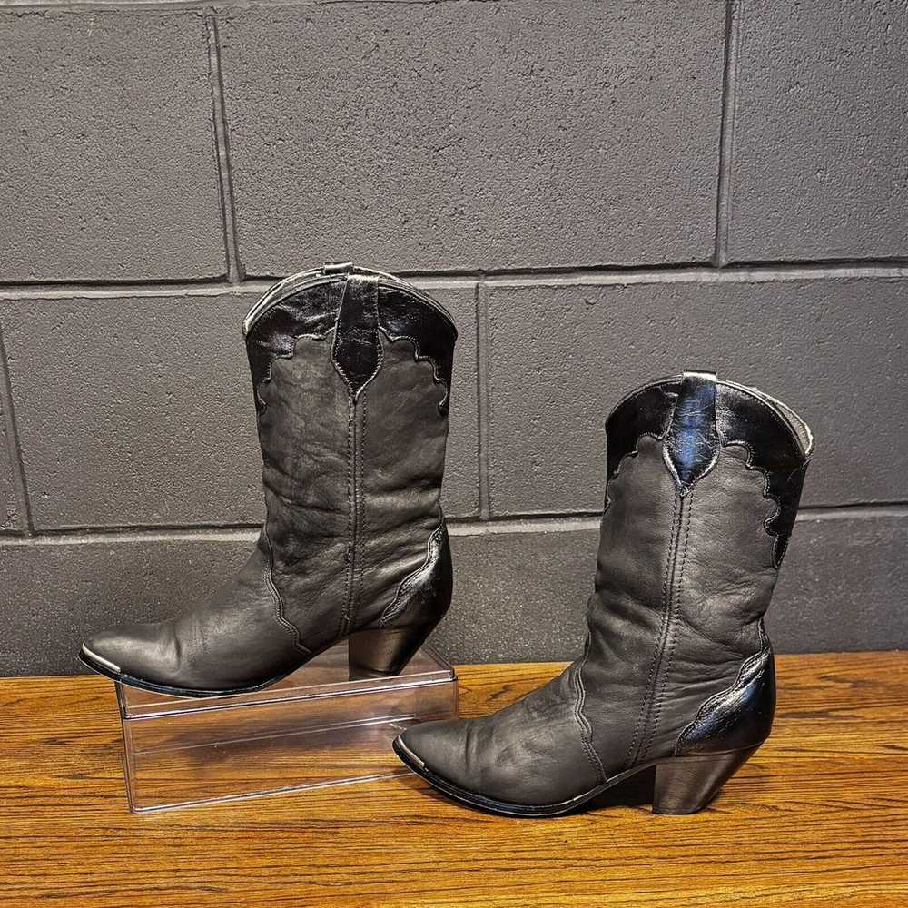 Vintage Black Leather Western Cowgirl Boots Women… - image 1