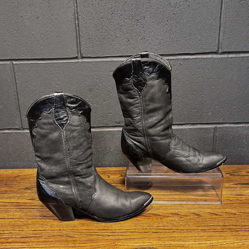 Vintage Black Leather Western Cowgirl Boots Women… - image 2