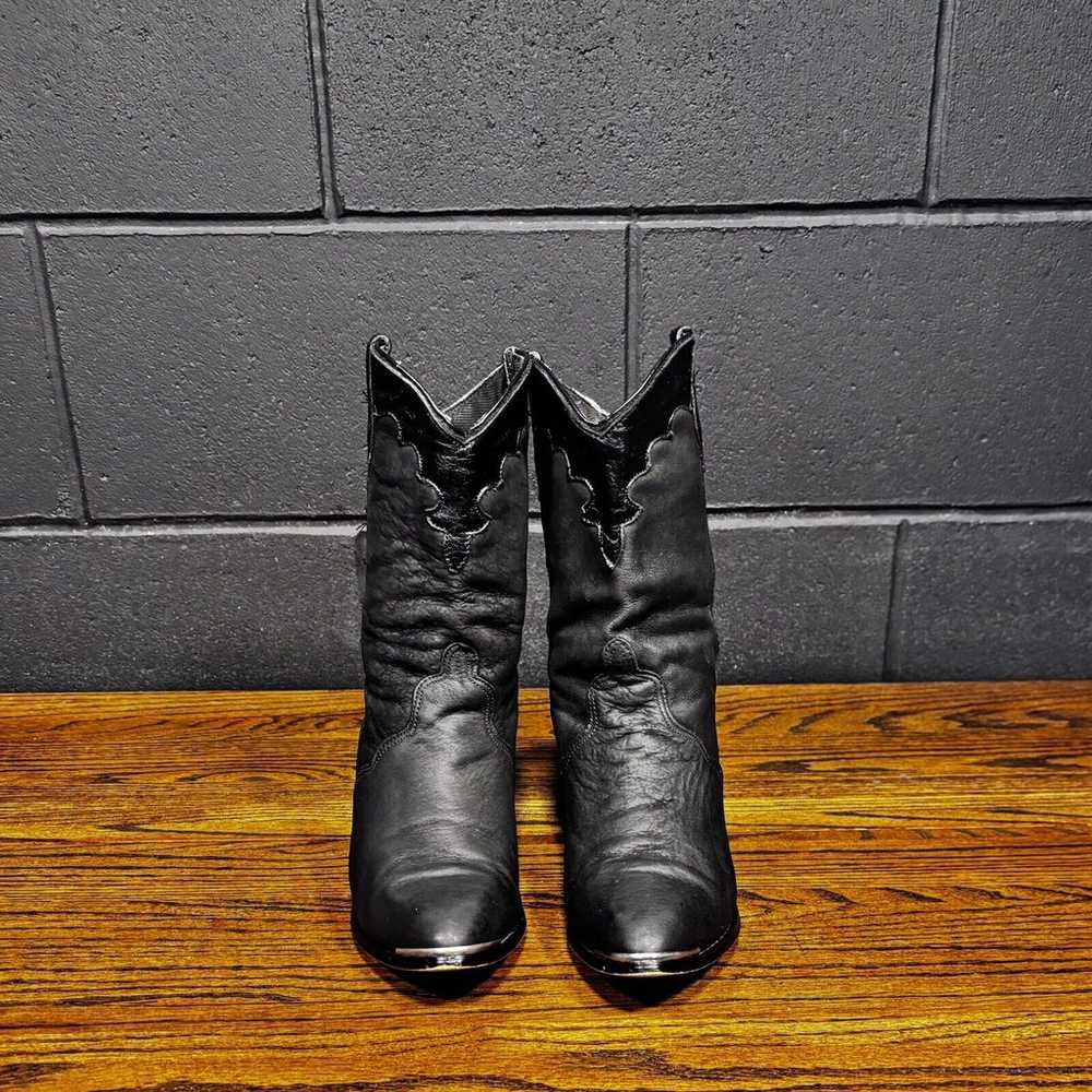 Vintage Black Leather Western Cowgirl Boots Women… - image 3