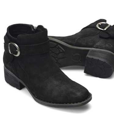 Born Morocco Black Distressed Suede Block Heel Ank