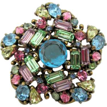 1953 Hollycraft Pastel Rhinestone Brooch - image 1