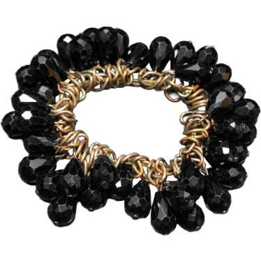 Black Glass Dangle Fringe Cha-Cha Stretch Bracelet