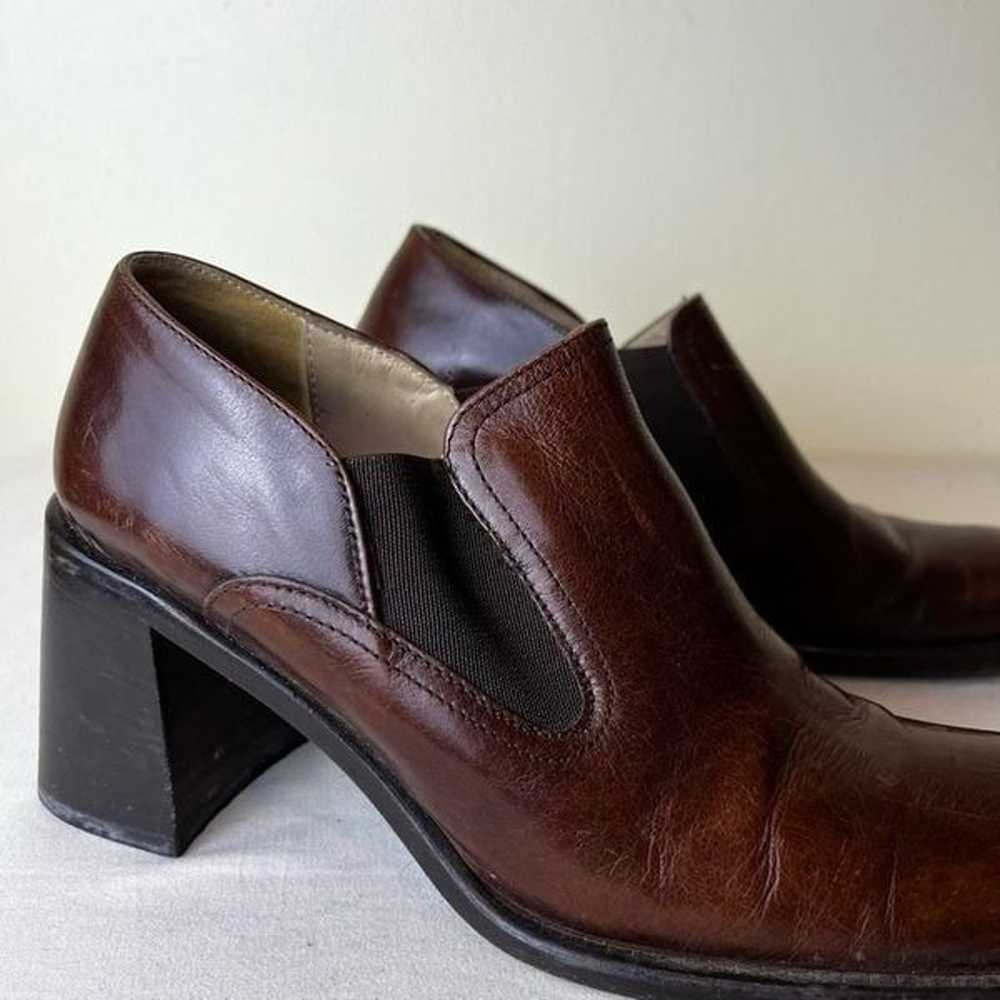 Vintage 90s Block Heel Loafers Chestnut Brown Lea… - image 2