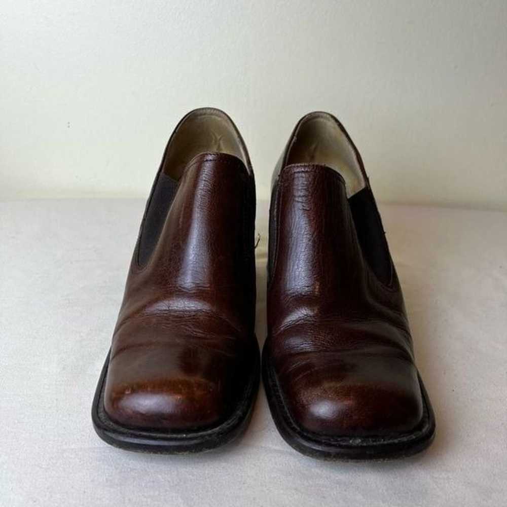 Vintage 90s Block Heel Loafers Chestnut Brown Lea… - image 3