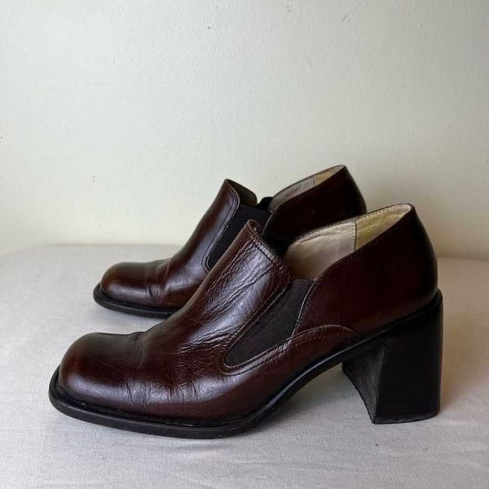 Vintage 90s Block Heel Loafers Chestnut Brown Lea… - image 4