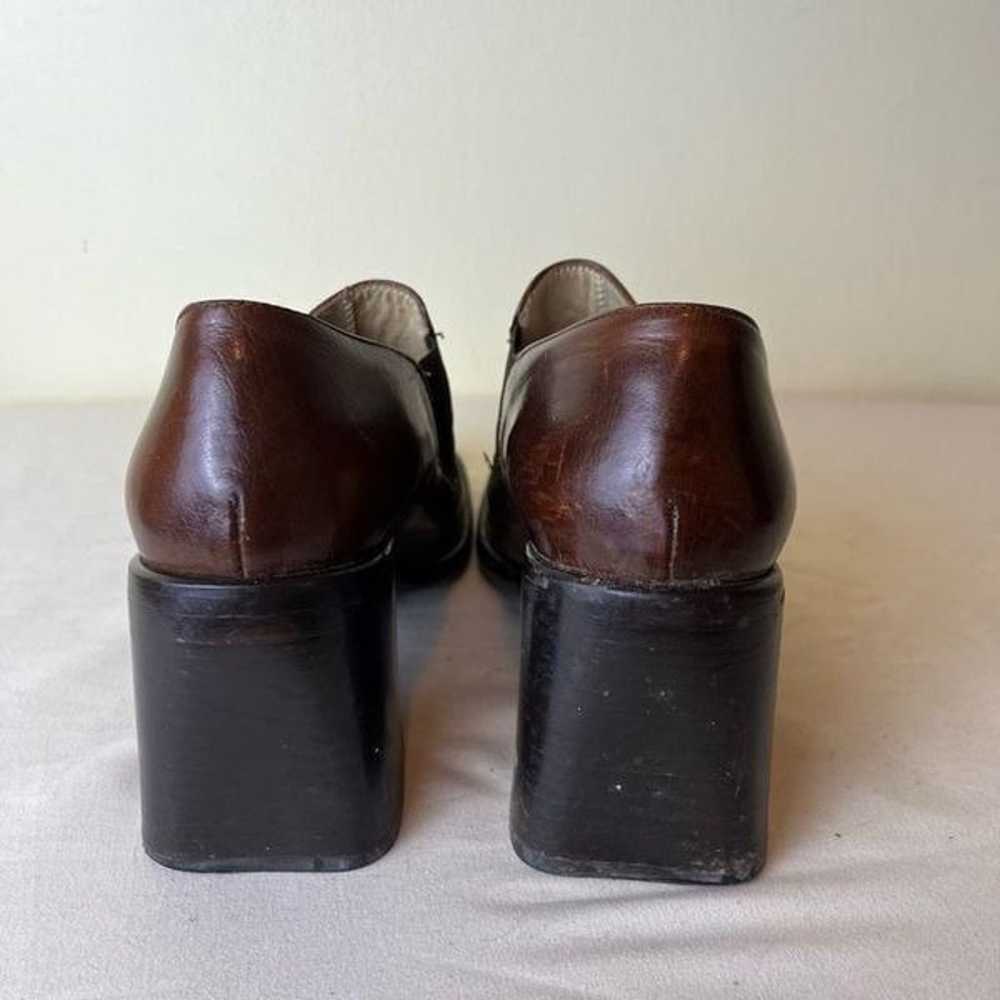 Vintage 90s Block Heel Loafers Chestnut Brown Lea… - image 5