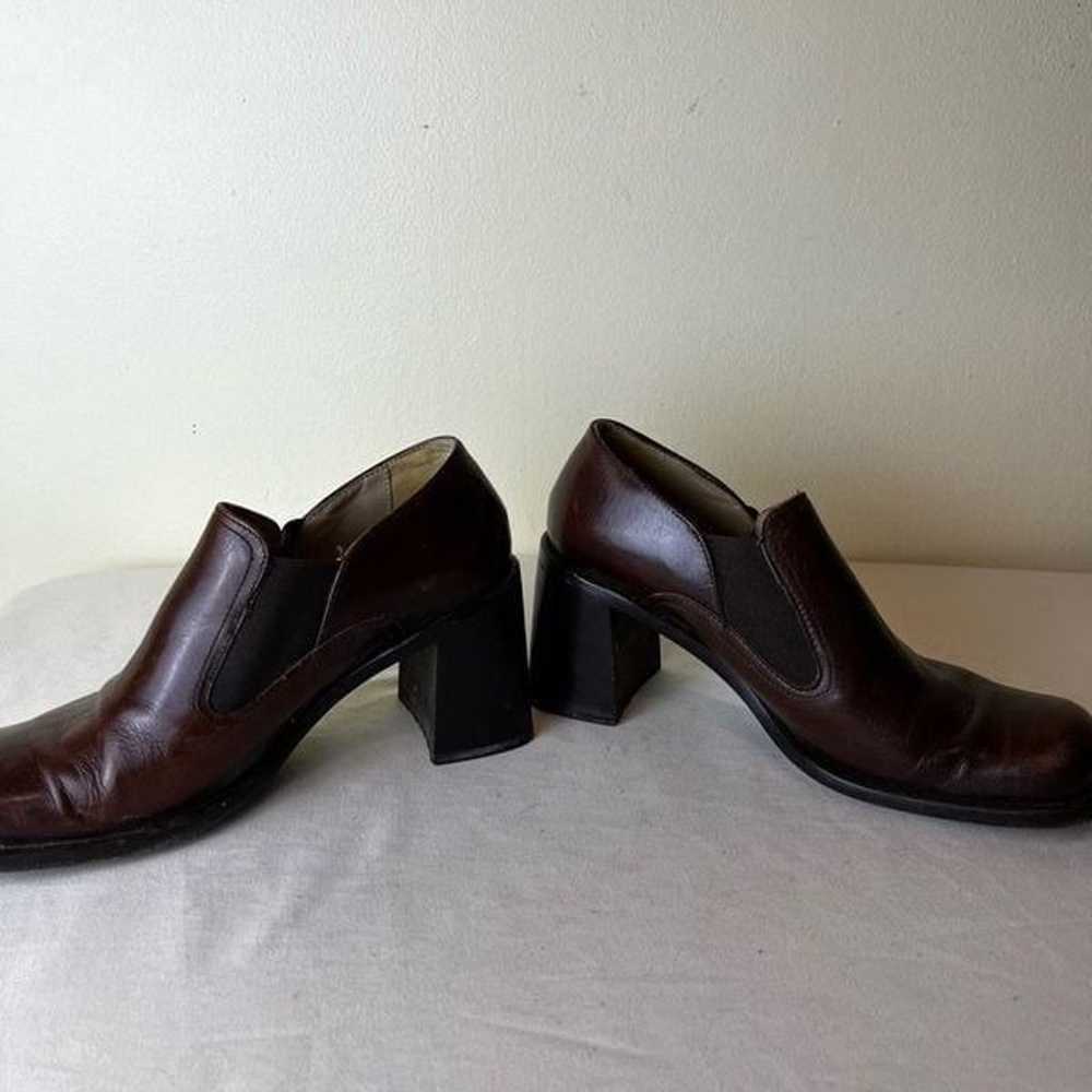 Vintage 90s Block Heel Loafers Chestnut Brown Lea… - image 6