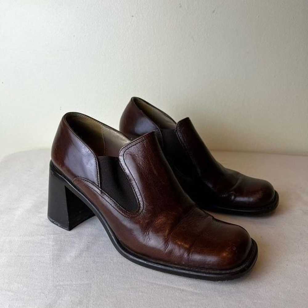 Vintage 90s Block Heel Loafers Chestnut Brown Lea… - image 8