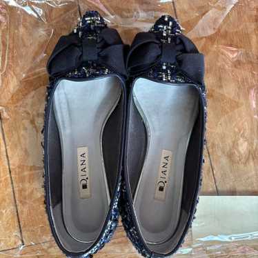 DIANA Navy Flat Shoes with Ribbon, 21.5cm