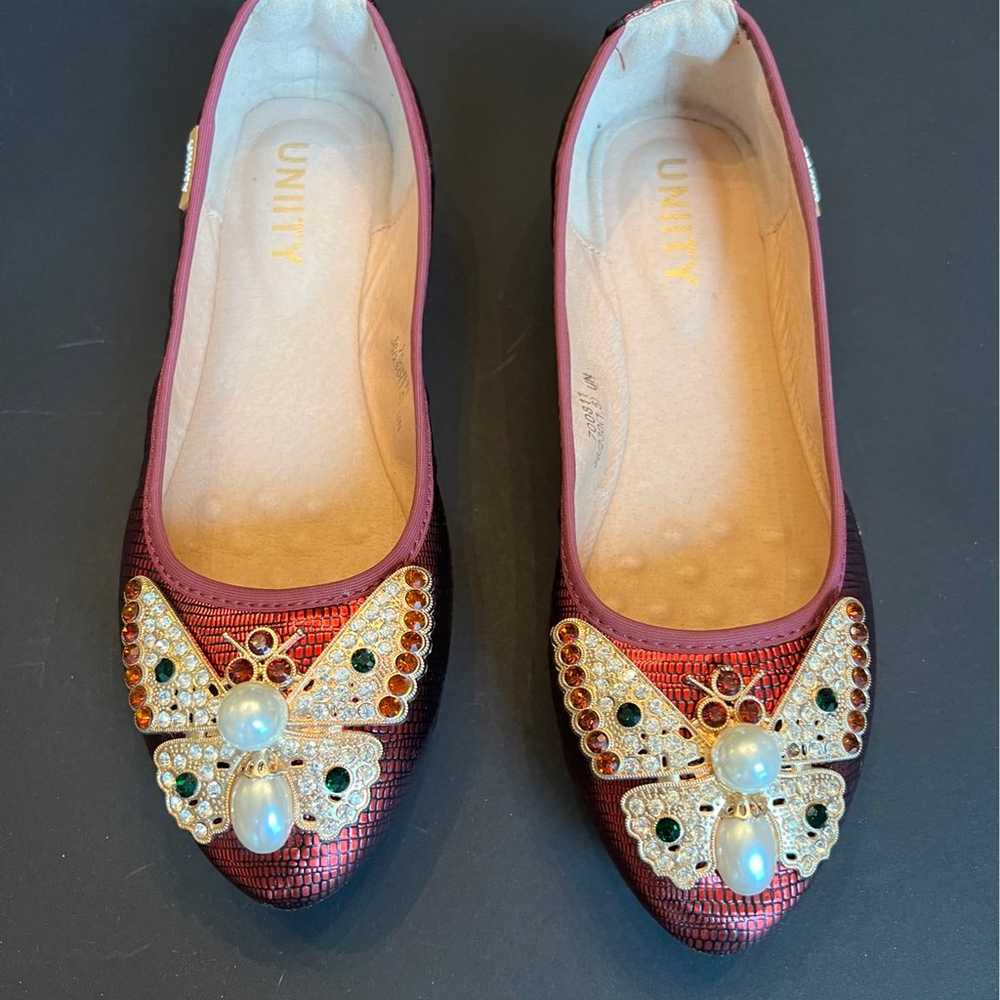 Rhinestone UNITY butterfly embellished flats sz 5… - image 1