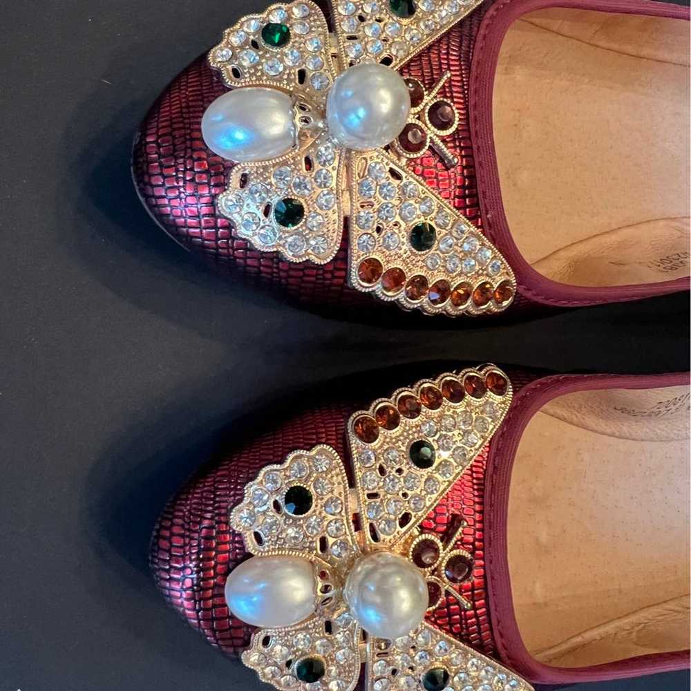 Rhinestone UNITY butterfly embellished flats sz 5… - image 3