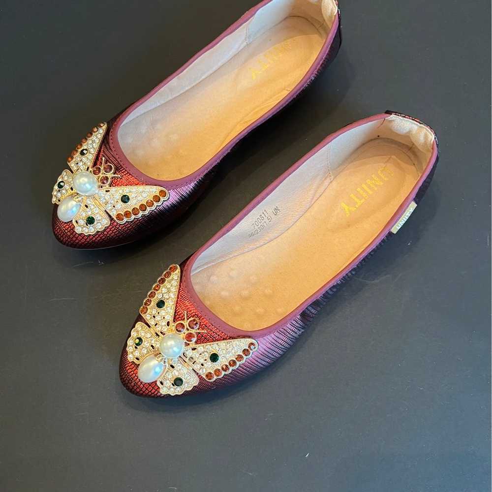 Rhinestone UNITY butterfly embellished flats sz 5… - image 9