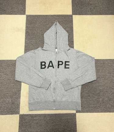 Bape Bape Gray Spell out ape face zip hoodie - image 1