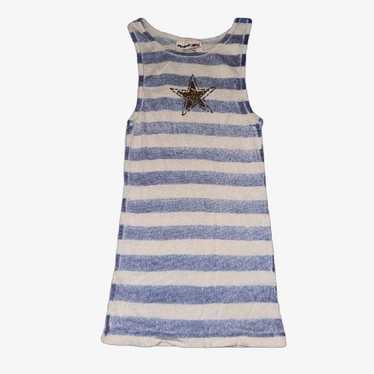 Star tank top gold star y2k blue and white striped