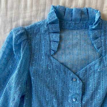 Vintage all-lace blue frill top sheer blouse shirt