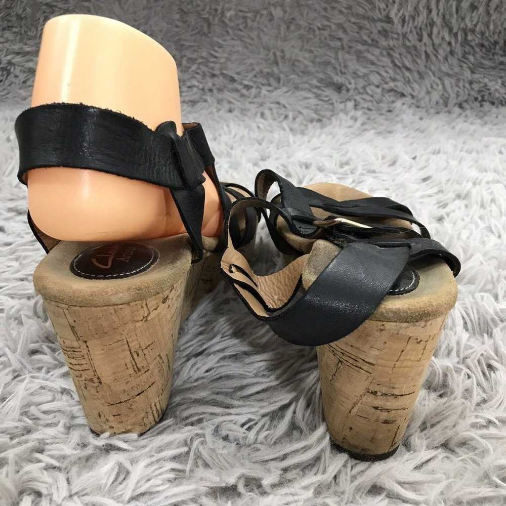 CLARKS ARTISAN BLACK LEATHER WEDGE CORK Straps SA… - image 5