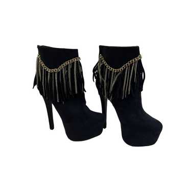 Bebe Suede Black Gold Chains Platform Boots Booti… - image 1