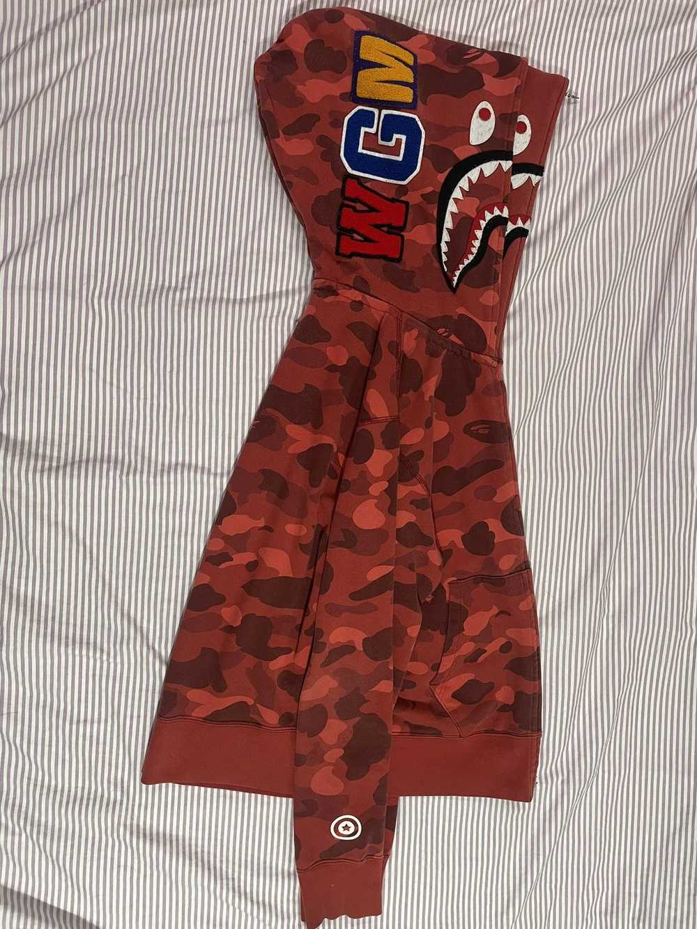 Bape Bape color camo red shark double hoodie - image 3