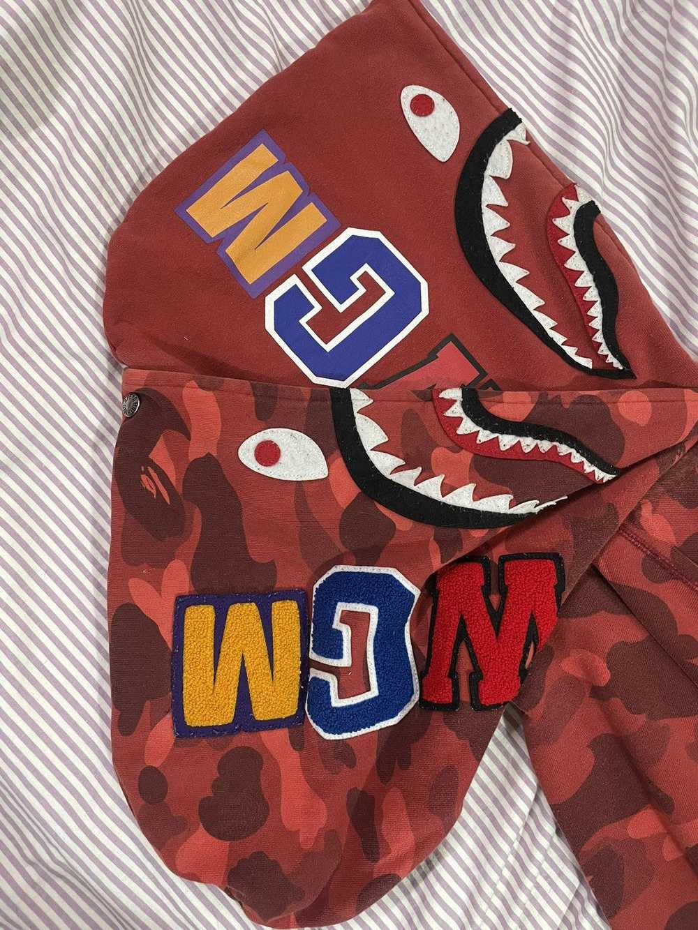 Bape Bape color camo red shark double hoodie - image 4