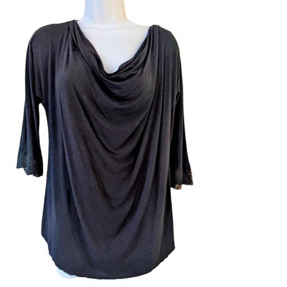 Midnight Carol Hochman Top 3/4 Sleeves Black Tuni… - image 2