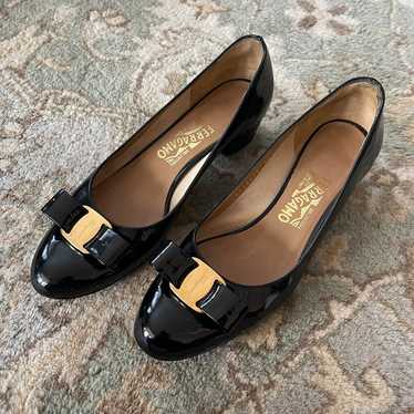 Salvatore Ferragamo Black Patent Vera Pump 8