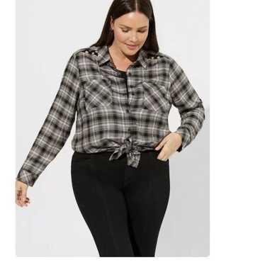 Torrid Gray Plaid Softest Flannel Button Up Tunic 