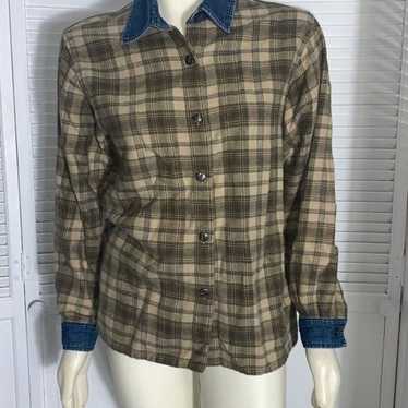 Vintage Plaid Denim Collar Flannel  Women’s Size M