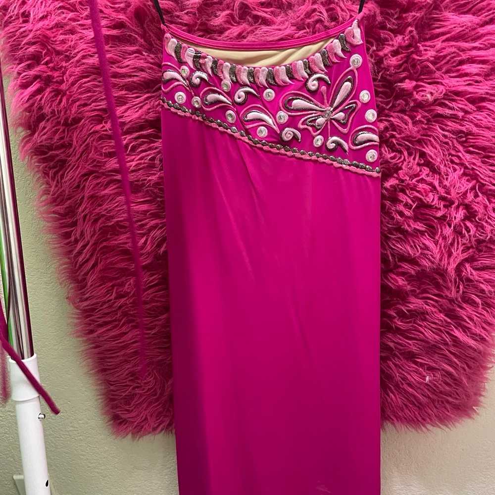 Hot pink mesh butterfly prom dress set - image 3