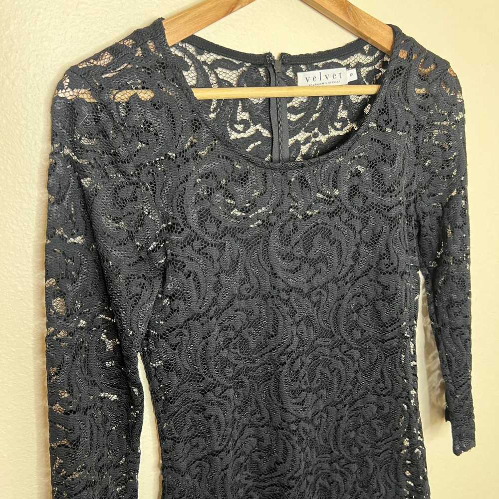 Velvet Black Lace Overlay Long Sleeve Dress Small - image 4