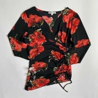 Vintage y2k black + red floral top