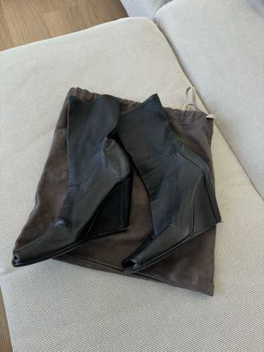 Rick Owens Rick Owen Leather Peep Toe Ankle Boots