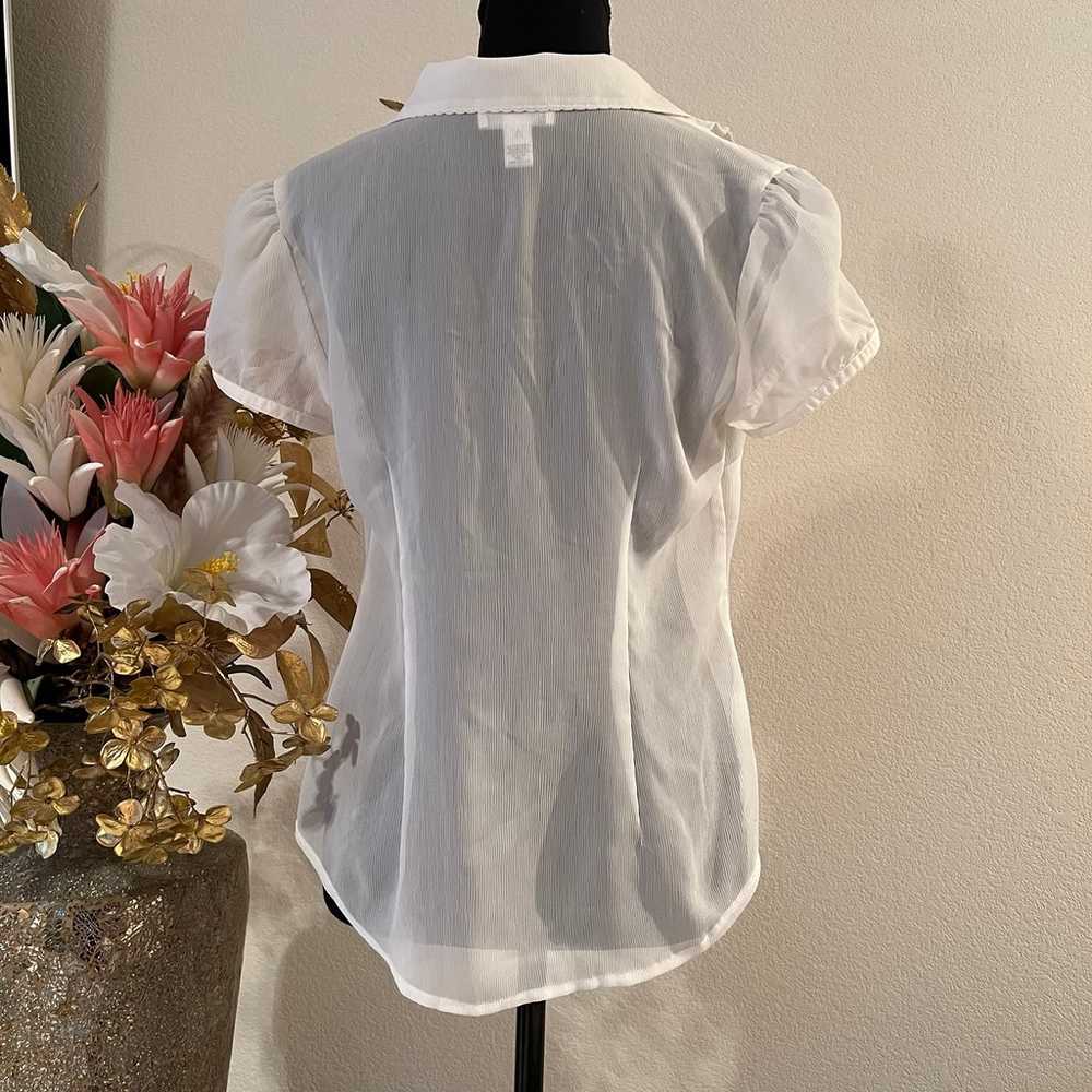 LOFT White sheer button blouse with ruffle trim a… - image 3