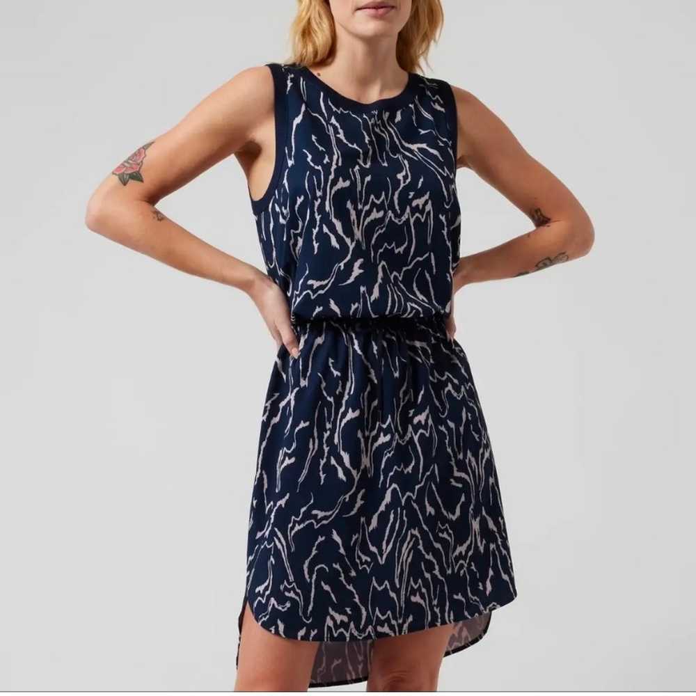 Athleta Rincon Printed Navy Blue Dress Athleisure… - image 1