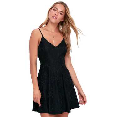 Lulus Way With Words Black Lace Skater Dress Size 